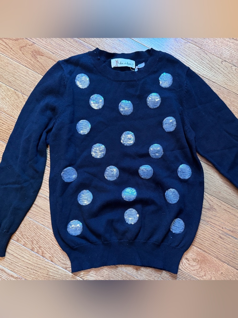 Doe a Dear Girls' Black Sequin Dot Sweater